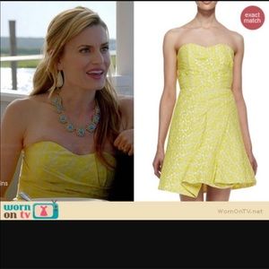 Alice and Olivia metallic silver yellow jacquard dress